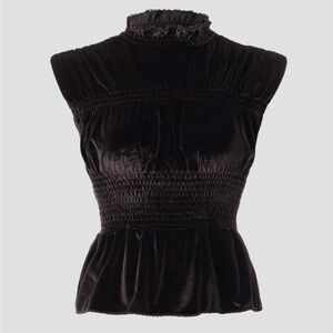 Velvet Smocked Waist Mock Neck Sleeveless Top